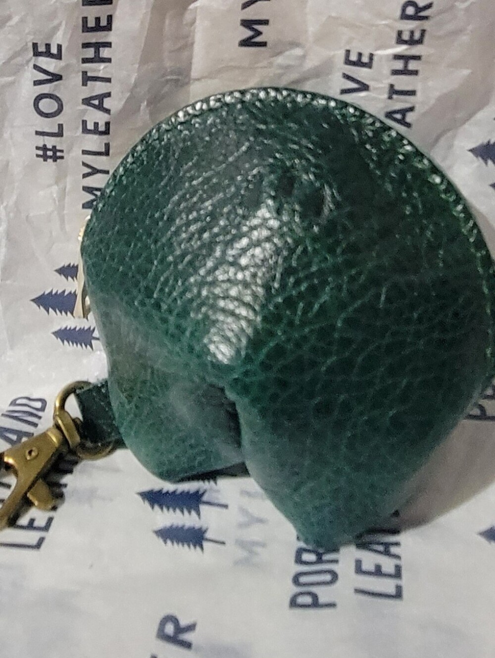 Portland Leather Goods Forest Green Leather Fortune Cookie Keychain w/fortune!